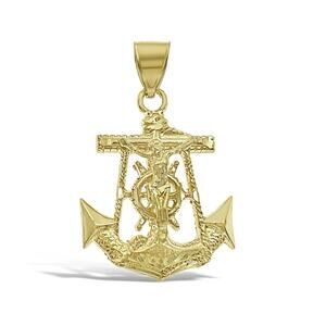 Anchor Jesus Crucifix Pendant 10k Yellow Gold Charm 1.6 inch